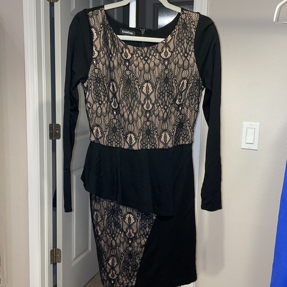BEBE Black Lace Peplum Dress - Picture 2 of 5
